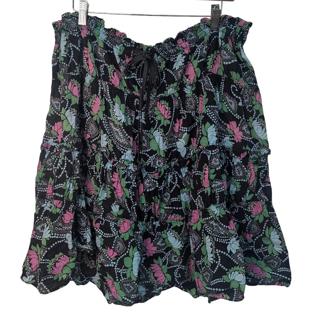 Vintage Y2K Marc Jacobs Dark Multicolor Floral Paisley Tiered Cotton skirt Med